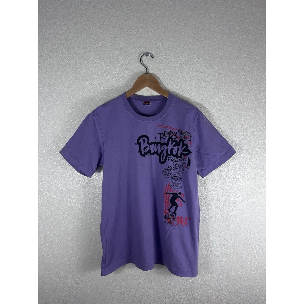Bangkok Purple Graphic Skate Streetwear T-Shirt Men's Medium 100% Cotton